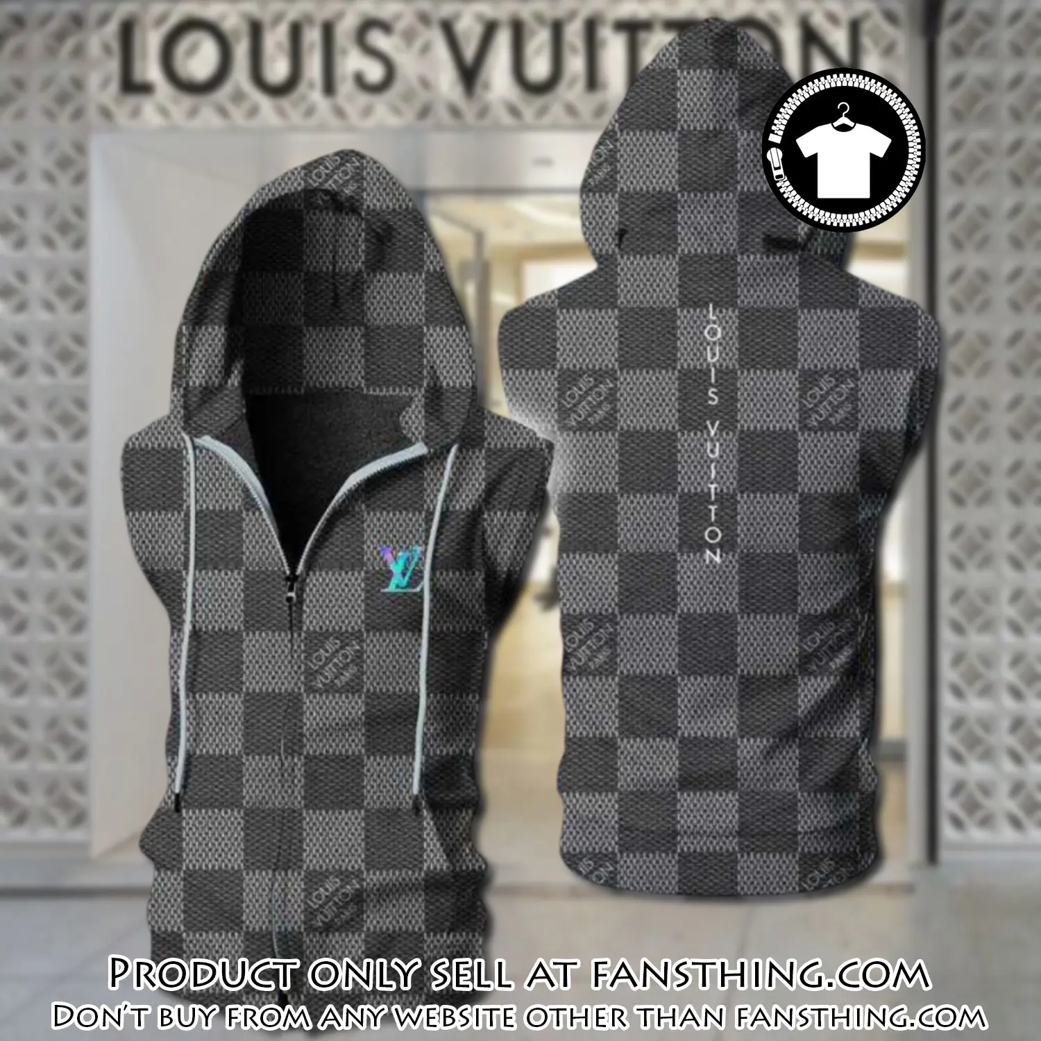 Louis vuitton grey unisex sleeveless zip up hoodie luxury for men women szh013 fst0037954